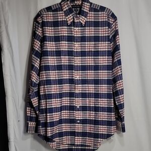 Lands' End Blue and Red Casual Button Down Shirt